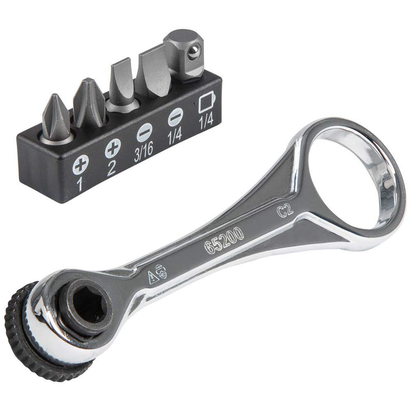 [Australia - AusPower] - Klein Tools 65200 Ratchet Set, 5-Piece Mini Ratchet Set with Phillips, Slotted, and Adapter for Other Socket Sizes, For Tight Spaces 