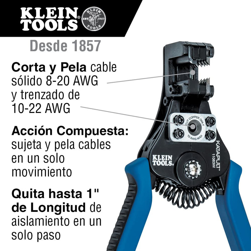 [Australia - AusPower] - Klein Tools 11063W Wire Cutter / Wire Stripper, Heavy Duty Automatic Wire Stripper Tool for 8-20 AWG Solid and 10-22 AWG Stranded Electrical Wire 