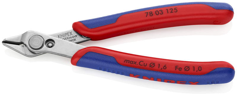 KNIPEX Electronics Super Knips wire cutters in INOX steel, 5-inch multi-component tool, designed for precise electronics work.