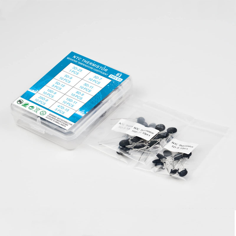 [Australia - AusPower] - KOKISO NTC Thermistor Resistors 10 Values 81 PCS Inrush Current Limiter Temperature Sensors Assorted Kit Assortment(3D-25,5D-7,5D-9,5D-11,5D-15,8D-9,10D-9,10D-11,20D-9,47D-15) 