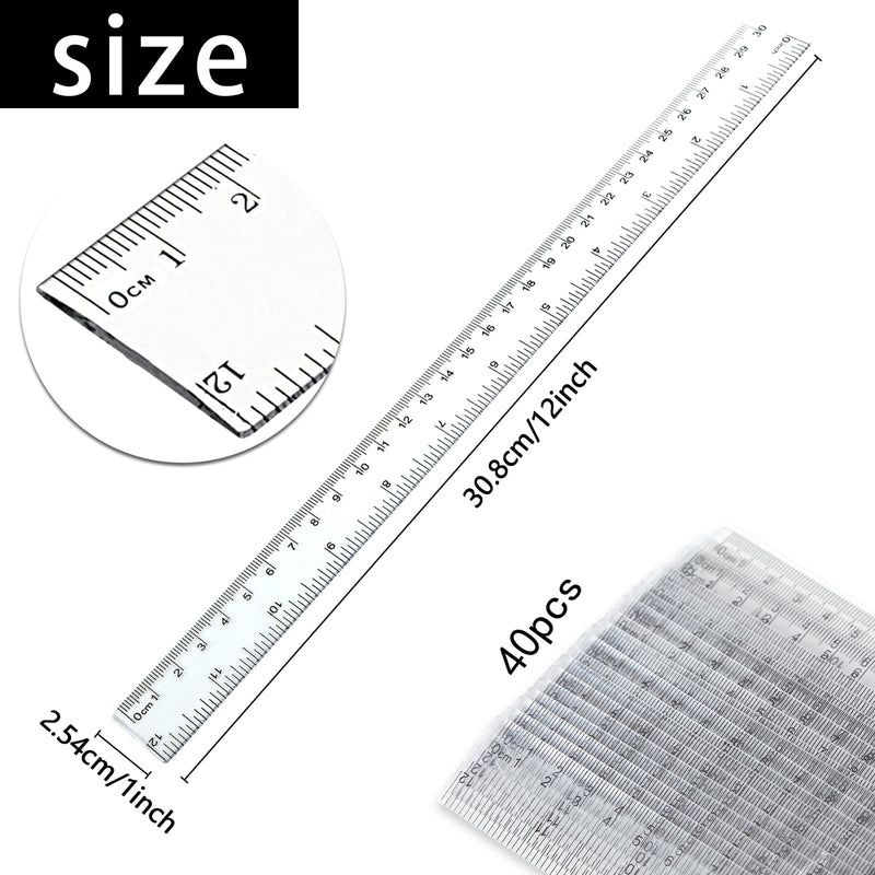 [Australia - AusPower] - 40 PCS Clear Plastic Rulers, Clear Ruler for School, Office, Home, Plastic Ruler Straight Ruler（12inch/30cm） 