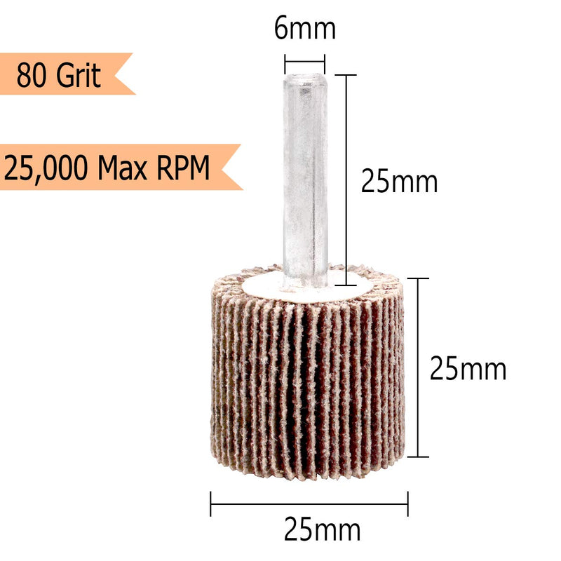[Australia - AusPower] - Koopi 10 Pack 1" x 1" x 1/4" Shank Mounted Flap Wheels, 80 Grit Aluminum Oxide Sanding Flap Wheels for Drill - Abrasive Grinding Tool 