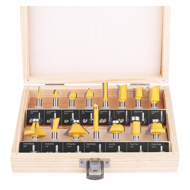 [Australia - AusPower] - KOWOOD Router Bits Set of 15 Pieces 1/4 Inch Woodwork Tools for Beginners 