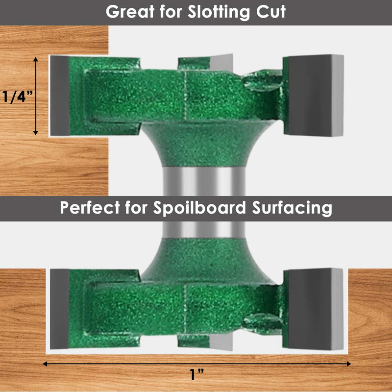 [Australia - AusPower] - KOWOOD PRO CNC Spoilboard Surfacing Router bit, 1/4'' Shank, 1'' Cut Dia, 1/4'' Cut Length, 3 Wings, Professional Woodworking Tools 3 Wings，1'' Cut Dia 