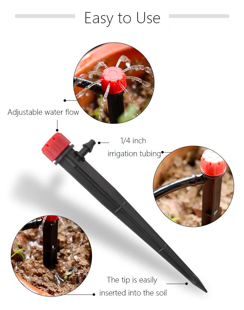 [Australia - AusPower] - La Farah 50pcs Drip Emitters for 1/4" Drip Irrigation Tubing, Adjustable 360 Degree Water Flow Drippers on 5" Arrow Stake, Garden Irrigation Drippers for (4-7mm) Watering System 