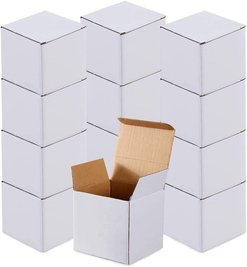 [Australia - AusPower] - Lainrrew 12 Pcs Shipping Boxes, 4x4x4Inches White Kraft Corrugated Cardboard Boxes Small Mailing Boxes Recyclable Cardboard Box Cube for Shipping and Packing (4x4x4") 4x4x4" 