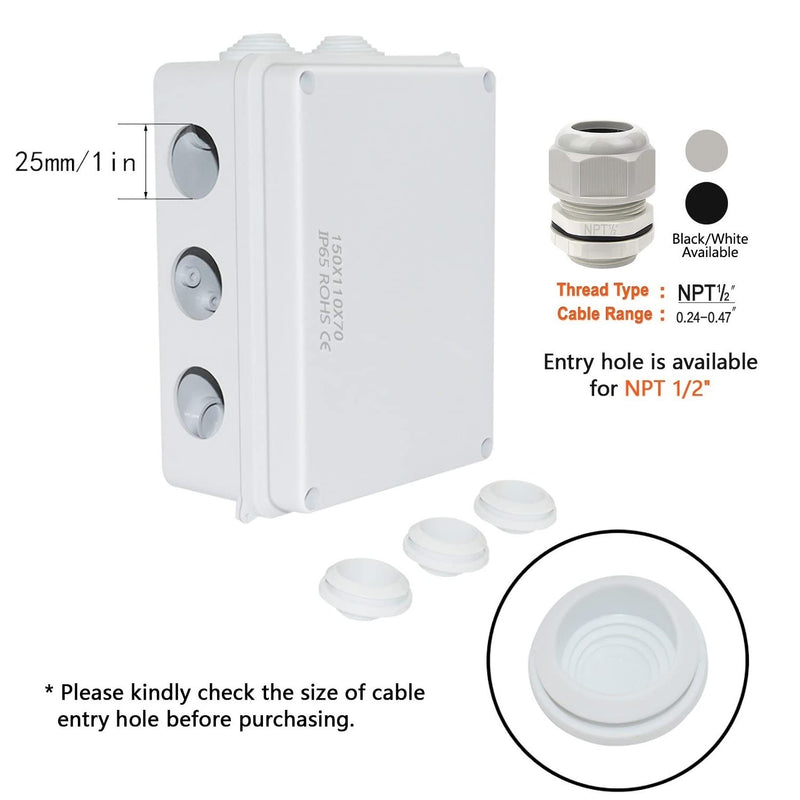 [Australia - AusPower] - LeMotech ABS Plastic Dustproof Waterproof IP65 Junction Box Universal Electrical Project Enclosure White 5.9 x 4.3 x 2.8 inch (150 x 110 x 70 mm) 5.9" x 4.3" x 2.8" 