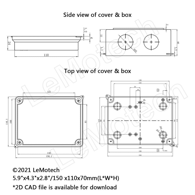 [Australia - AusPower] - LeMotech ABS Plastic Dustproof Waterproof IP65 Junction Box Universal Electrical Project Enclosure White 5.9 x 4.3 x 2.8 inch (150 x 110 x 70 mm) 5.9" x 4.3" x 2.8" 