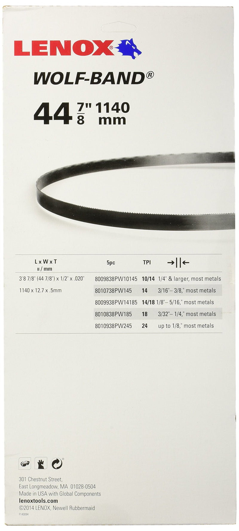 Lenox Tools portable band saw blades, 44-7/8 inches long, 1/2 inch wide, .020 thickness, 14 TPI, 5-pack, outdoor use