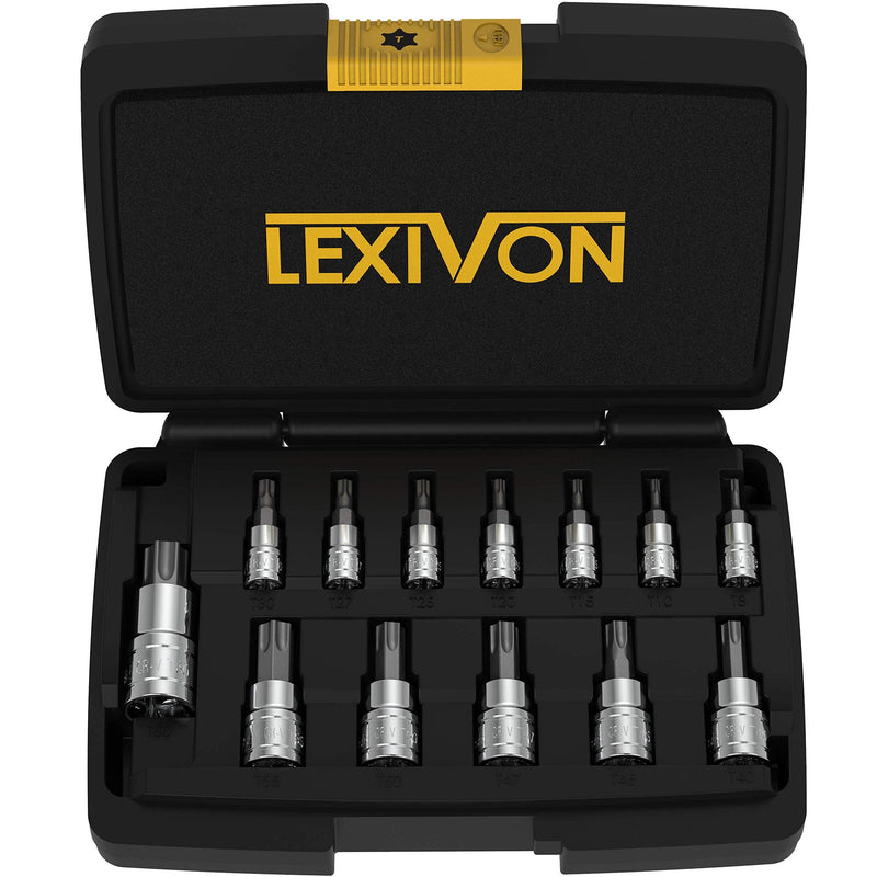 [Australia - AusPower] - LEXIVON Torx Bit Socket Set, Premium S2 Alloy Steel | 13-Piece Star T8 - T60 Set | Enhanced Storage Case (LX-143) 