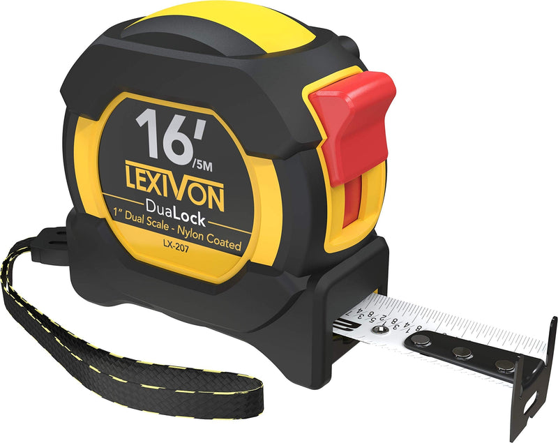 [Australia - AusPower] - LEXIVON 16Ft/5m DuaLock Tape Measure | 1-Inch Wide Blade with Nylon Coating, Matt Finish White & Yellow Dual Sided Rule Print | Ft/Inch/Fractions/Metric (LX-207) 