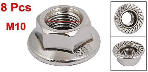 [Australia - AusPower] - Liberty，8pcs M10 x 1.25mm Pitch Metric fine Thread Orthodontic 304 Stainless Steel hex Flange nut Silver 