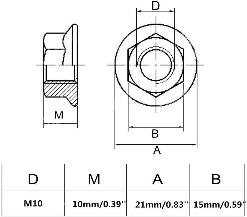 [Australia - AusPower] - Liberty，8pcs M10 x 1.25mm Pitch Metric fine Thread Orthodontic 304 Stainless Steel hex Flange nut Silver 