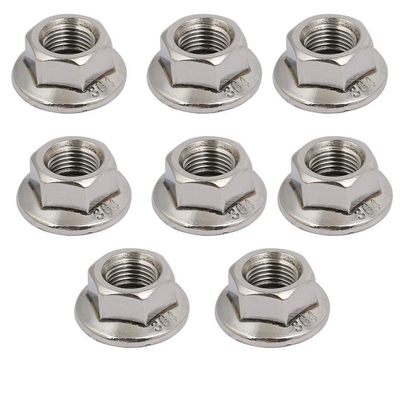 [Australia - AusPower] - Liberty，8pcs M10 x 1.25mm Pitch Metric fine Thread Orthodontic 304 Stainless Steel hex Flange nut Silver 