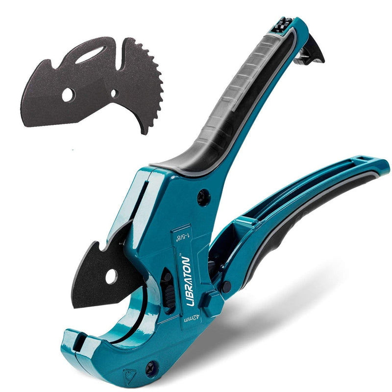 Libraton PVC pipe cutter with ratcheting mechanism, replacement blade, for cutting PVC, PEX, PPR pipes, hoses, and plumbing pipes.