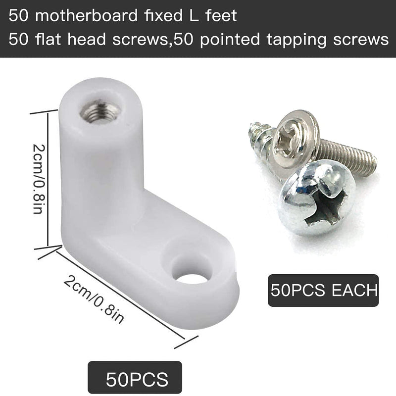 50 pcs LKELYONEWY plastic circuit board standoffs with screws, used for motherboard mounting and hardware assembly.