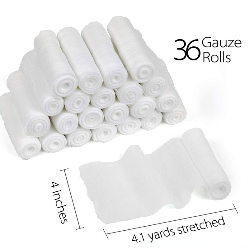 [Australia - AusPower] - LotFancy Gauze Bandage Roll, 36-Count Gauze Wrap, 4" x 4 Yards Stretched Gauze Roll, Conforming Gauze Rolls, Medical Wound Care Supplies for First Aid 36 Count (Pack of 1) 