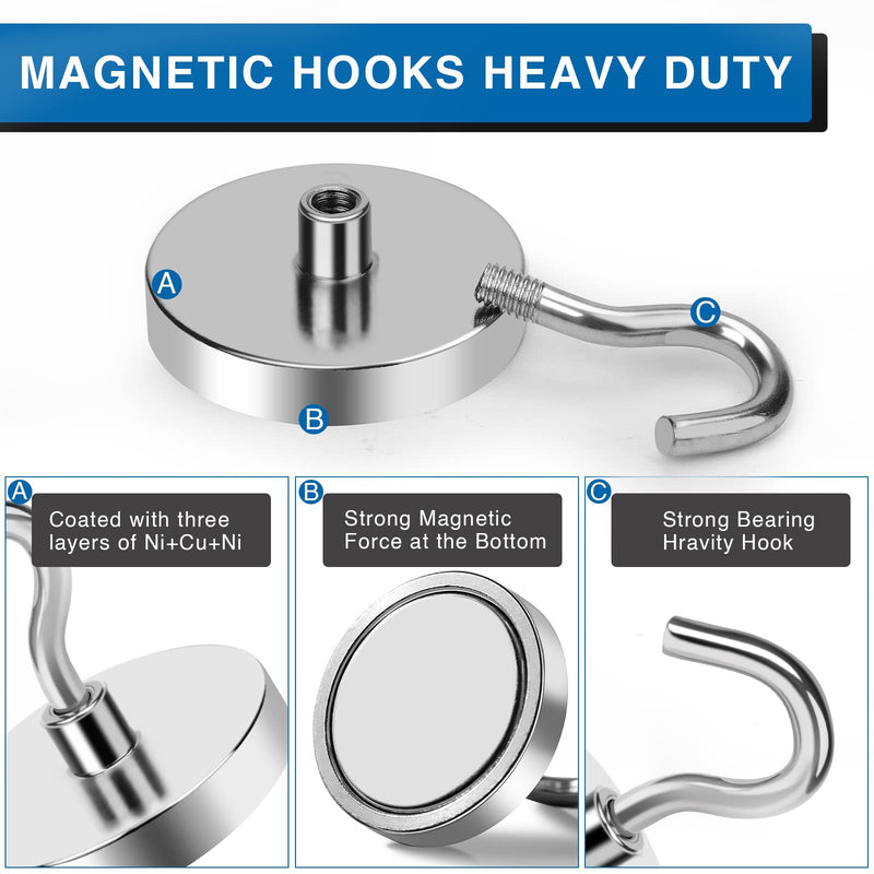 LOVIMAG magnetic hooks heavy duty 4-pack, strong 100 lb magnetic hooks for hanging tools, kitchen, office, or cruise accessories.