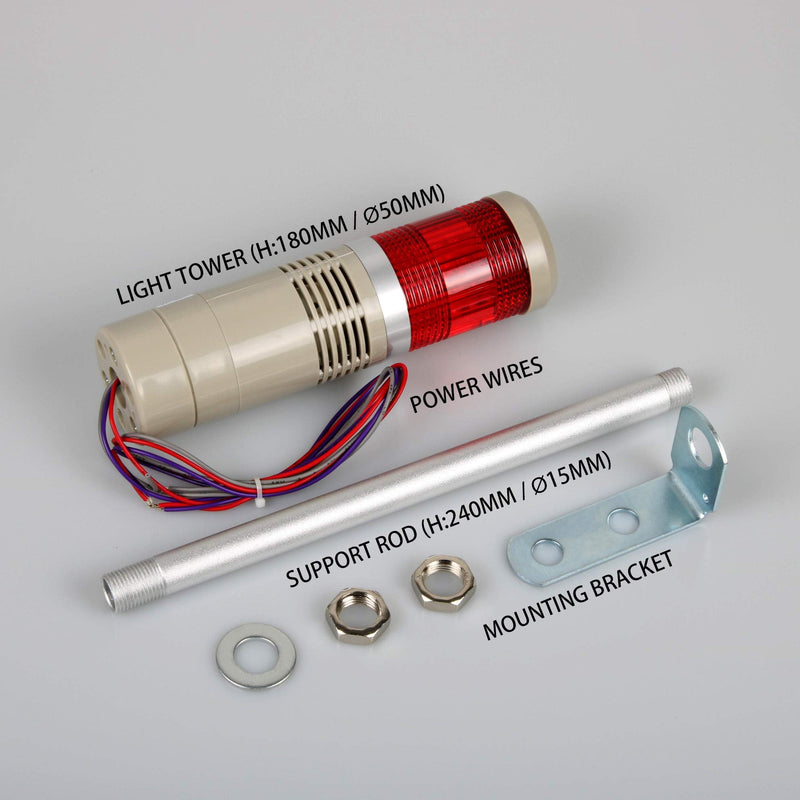 [Australia - AusPower] - LUBAN Industrial Signal Light Tower, Column LED Alarm Tower Lamp Light Flash Indicator, 1-Layer Stack LED Warning Light with Buzzer for Safety (110V/Steady ON Light) 110V without Buzzer 