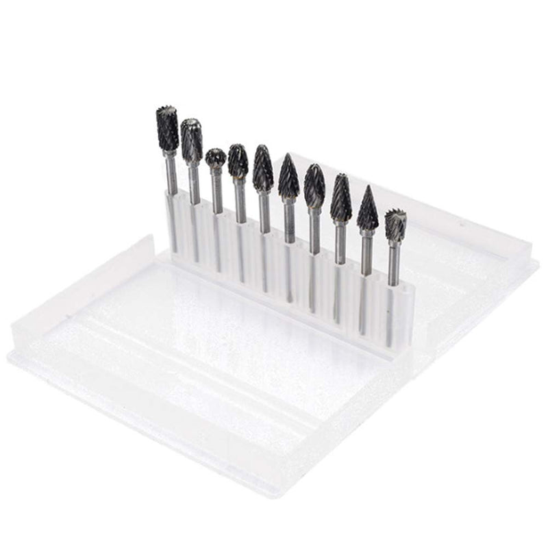 [Australia - AusPower] - Double Cut Carbide Rotary Burr Set - 10 Pcs 1/8" Shank, 1/4" Head Length Tungsten Steel for Woodworking,Drilling, Metal Carving, Engraving, Polishing 
