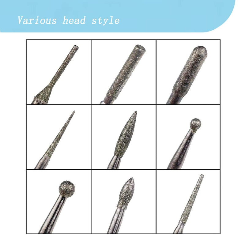 Luo ke 30-piece set of diamond burr stone carving bits with various shapes for Dremel rotary tools.