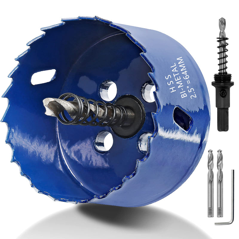 [Australia - AusPower] - Luomorgo 64mm/2-1/2 inch Hole Saw, 1 1/4 inch Cutting Depth HSS Bi-Metal Hole Cutter for Wood Cornhole Boards Plastic Drywall & Metal Sheet 2-1/2" / 64mm Blue 