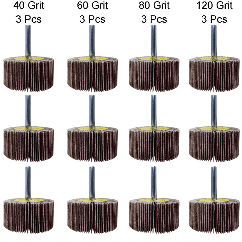 [Australia - AusPower] - M-jump 12 Pcs 2”X 1” X1/4” Flap Wheels Set –3 pcs Of Each 40 60 80 and 120 Grits Aluminum Oxide for Remove Rust and Weld Burr – 1/4 Shank Fits All Drills 