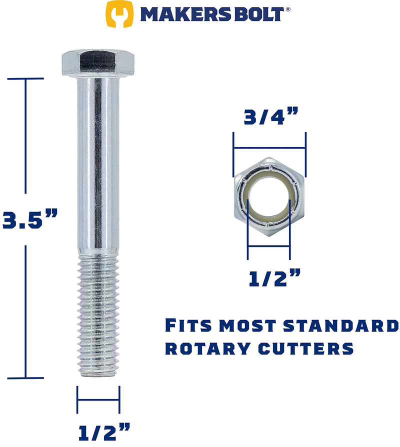 [Australia - AusPower] - Grade 2 Shear Bolts for Rotary Cutters 1/2" x 3-1/2" with Nylock Nuts - 5 Pack Grade 2: 1/2 X 3-1/2 