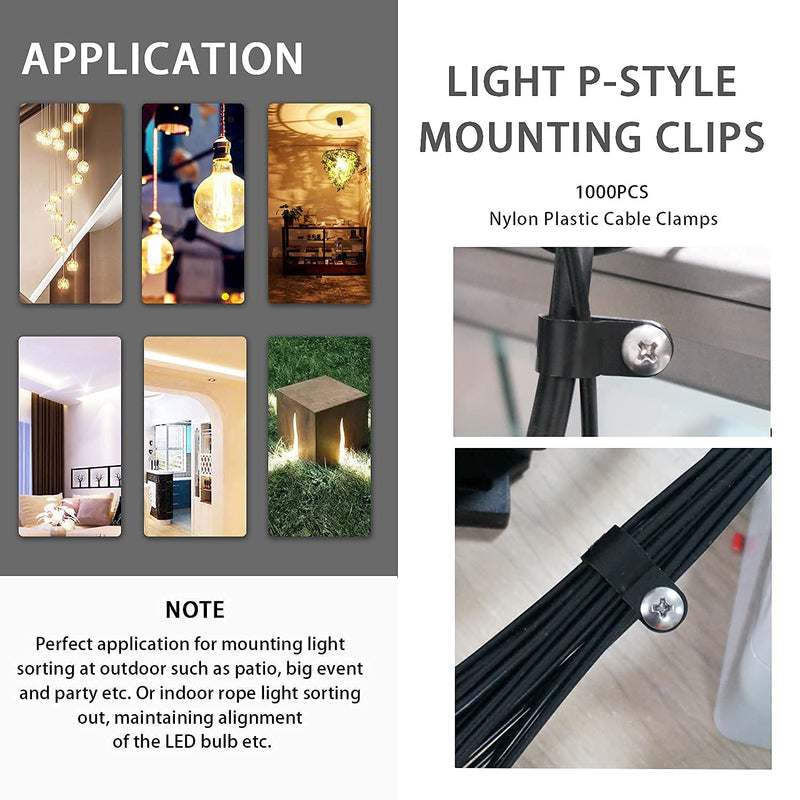 [Australia - AusPower] - mankk 100PCS 1/4 Inch Rope Light Clips P-Style Mounting Clips Plastic Cable Clamps with Compatible Stainless Steel Pan Head Phillips Screws for Wire Management M-034-BK-LS Black with screw 