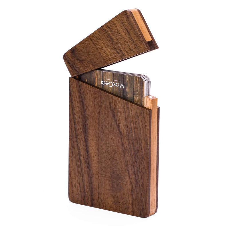 [Australia - AusPower] - MaxGear Business Card Holder Wood Business Card Holders, Business Card Case Name Card Holder for Men Pocket Card Holder with Magnetic Closure, Walnut Beech 2.68" x 4.25" 