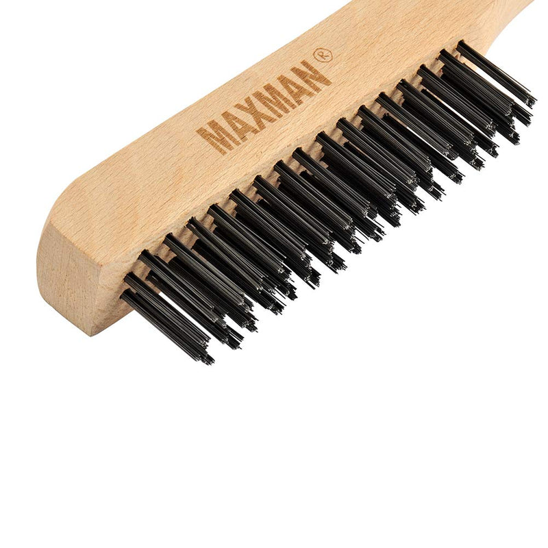 [Australia - AusPower] - Wire Brush, Heavy Duty Carbon Steel Wire Scratch Brush for Cleaning Rust with 10" Beech Wood Handle Carbon Steel Bristles 