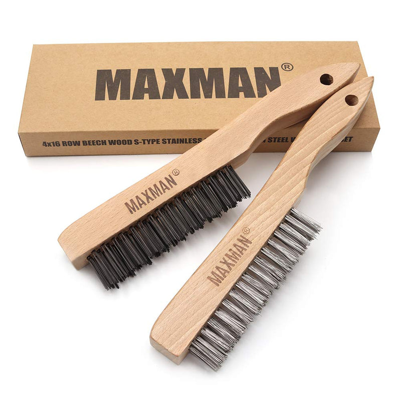 [Australia - AusPower] - Wire Brush, Heavy Duty Carbon Steel Wire Scratch Brush for Cleaning Rust with 10" Beech Wood Handle Carbon Steel Bristles 