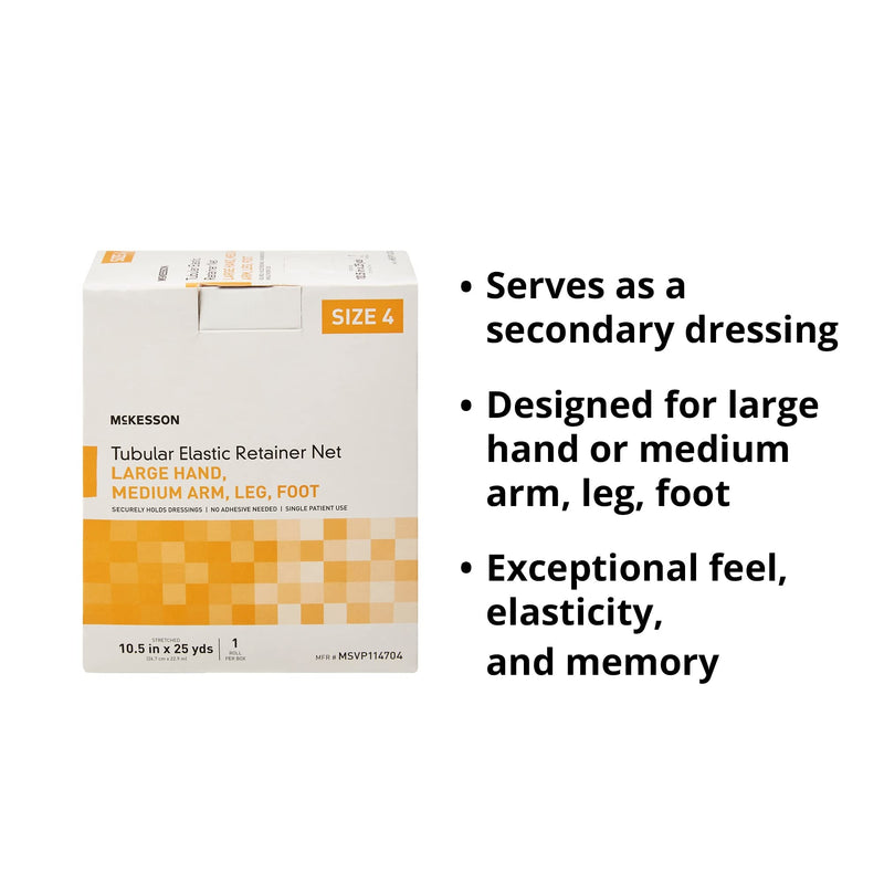 [Australia - AusPower] - McKesson Tubular Elastic Retainer Net Dressing, Non-Sterile, Hand, Arm, Leg, Foot, Size 4, 10 1/2 in x 25 yd, 1 Count, 1 Pack Size 4 1 Count 