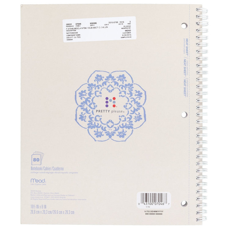[Australia - AusPower] - Mead Spiral Notebook, College Ruled, 80 Sheets, 9" x 10-1/2", Pretty Please, Design Selected For You May Vary (07046) 1 Pack 