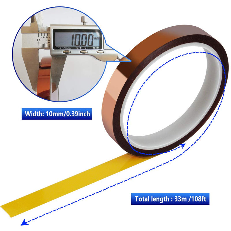 [Australia - AusPower] - 6 Rolls 10mm x33m?108ft?High Temperature Heat Resistant Tape No Residue Heat Transfer Tape for Heat Sublimation Press and Heat Transfer Vinyl 6 Rolls 