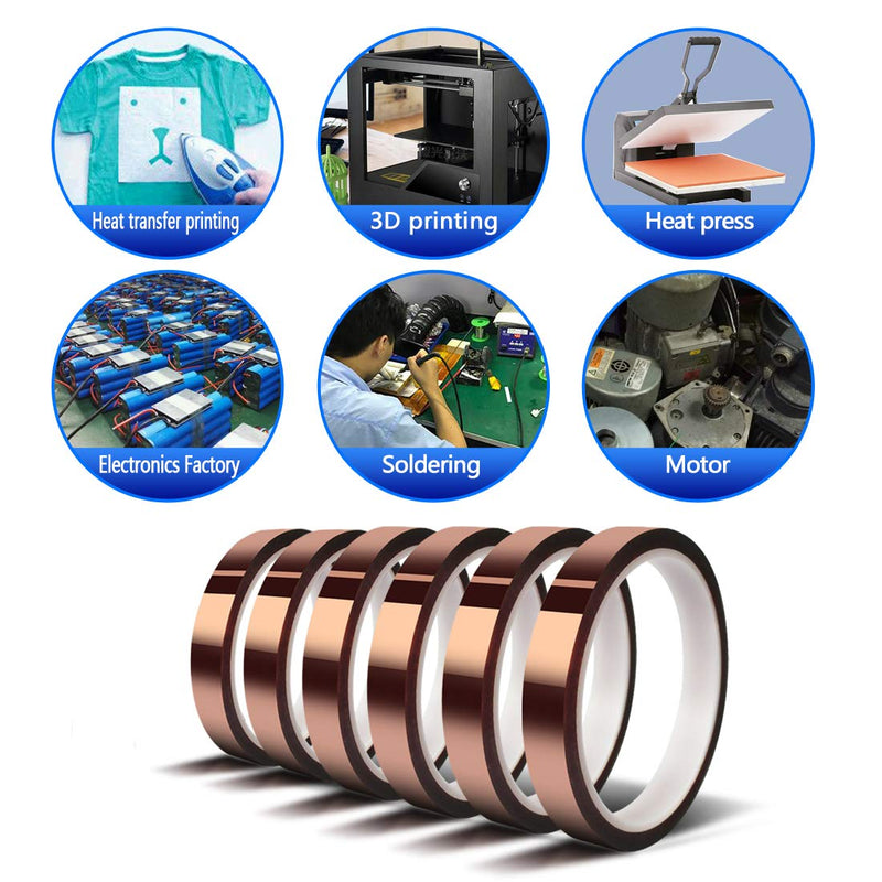 [Australia - AusPower] - 6 Rolls 10mm x33m?108ft?High Temperature Heat Resistant Tape No Residue Heat Transfer Tape for Heat Sublimation Press and Heat Transfer Vinyl 6 Rolls 
