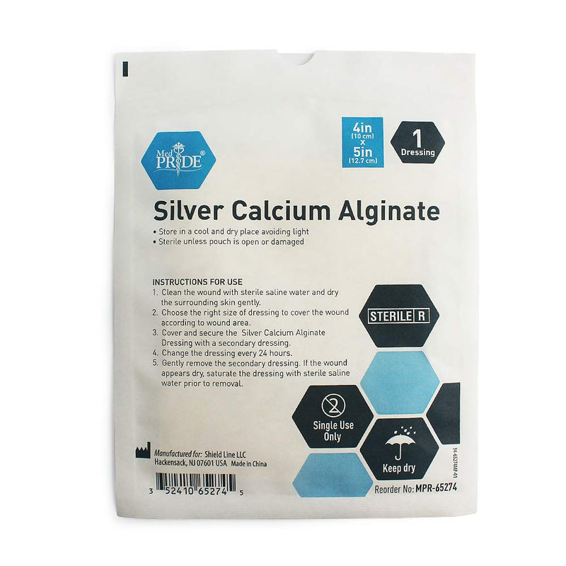 [Australia - AusPower] - Medpride Silver Calcium Alginate Wound Dressing Pads| 4” x 5” Patches, 10-Pack| Antimicrobial, Non-Stick Padding, Sterile, Highly Absorbent & Comfortable| 4'' x 5'' 