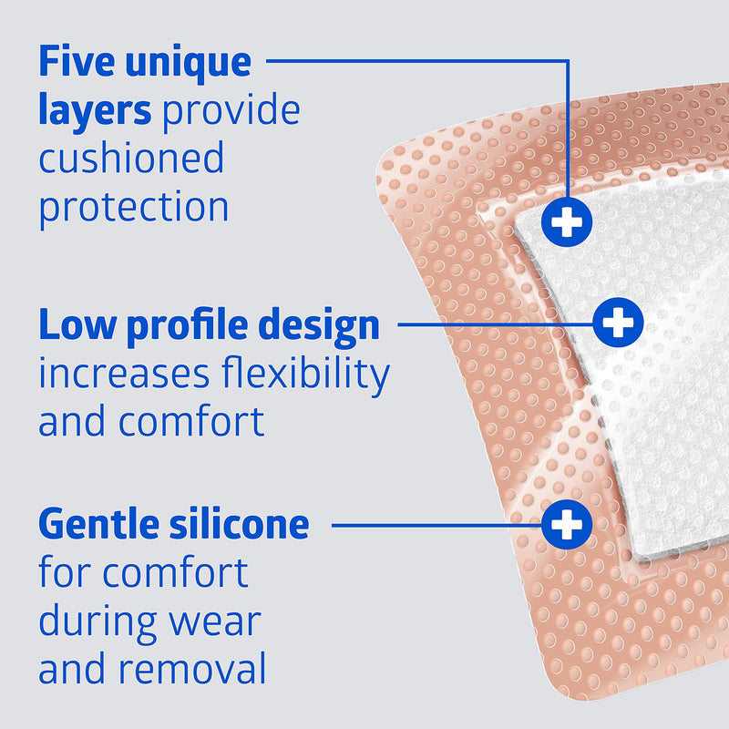 [Australia - AusPower] - Medline Optifoam Gentle EX Bordered Foam Adhesive Dressing, 4" x 4" Square (10 Count) 4" X 4" Box 