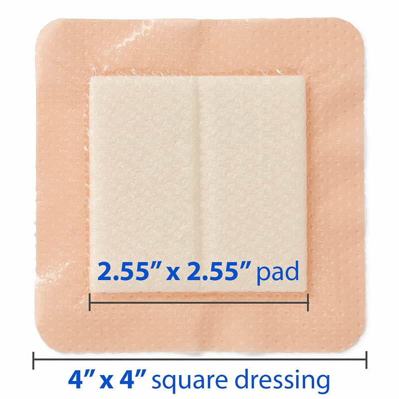 [Australia - AusPower] - Medline Optifoam Gentle EX Bordered Foam Adhesive Dressing, 4" x 4" Square (10 Count) 4" X 4" Box 
