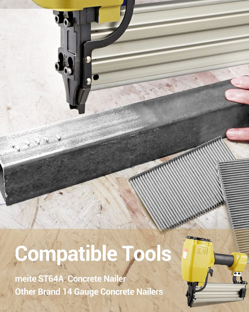[Australia - AusPower] - meite 14 Gauge Concrete T Nails for Pneumatic Concrete Nailer Gun - 1-1/2" Length Galvanized Concrete Finish Nails (400 PCS/BOX) 