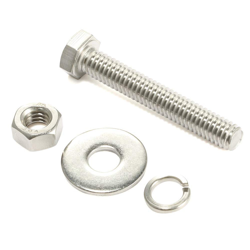 [Australia - AusPower] - 8 Sets 1/4-20 x 2-1/2" Hex Head Screws Bolts, Nuts, Extra-large and Thick Flat & Lock Washers, Fully Threaded, Stainless Steel 18-8, Bright Finish 1/4-20 x 2-1/2" (8 Sets) 