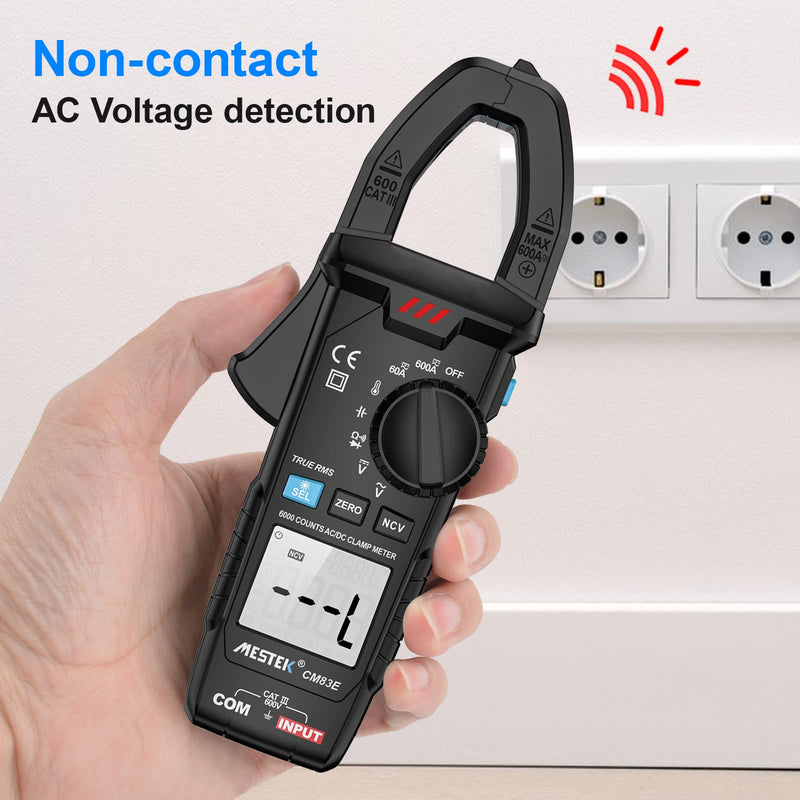 [Australia - AusPower] - MESTEK Digital Clamp Meter Multimeter T-RMS 6000 Counts, AC/DC Current and AC/DC Voltage Tester with Amp, Volt, Ohm, Temperature, Continuity, Diode and Resistance Test, Auto-ranging Black New 