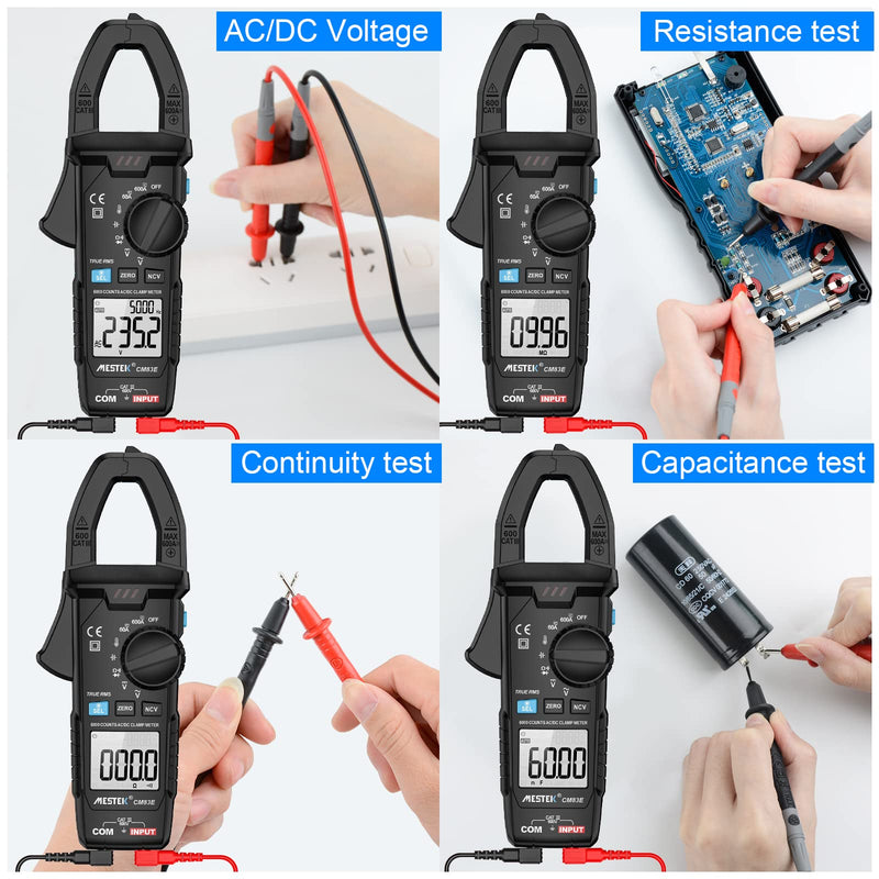 [Australia - AusPower] - MESTEK Digital Clamp Meter Multimeter T-RMS 6000 Counts, AC/DC Current and AC/DC Voltage Tester with Amp, Volt, Ohm, Temperature, Continuity, Diode and Resistance Test, Auto-ranging Black New 