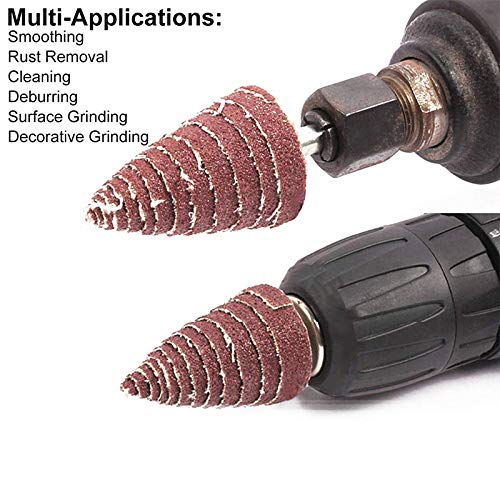 [Australia - AusPower] - Mixiflor 40Pcs Cone Shape Abrasive Sandpaper 1/4 Inch Shank Flap Wheels, 80/120/180/240/320 Grits Aluminum Oxide for Removing Rust, Deburring, Polishin 
