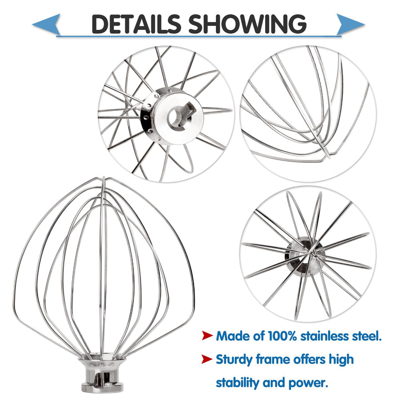 [Australia - AusPower] - Wire Whip Stainless Steel for KitchenAid 6 Quart Bowl-Lift Stand Mixer, KN256WW 6-Wire Whisk Attachment, Balloon Whisk, Heavy Duty, Dishwasher Safe 