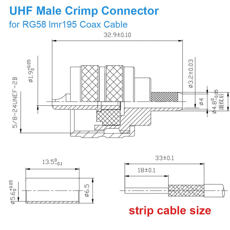 [Australia - AusPower] - MOOKEERF PL-259 UHF Male Plug Crimp Coax Connector Adapter for RG58 LMR195 RG400 3D-FB KSR195 Cable (Pack of 10) 
