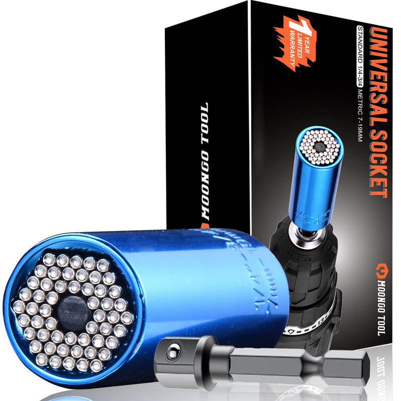 [Australia - AusPower] - Moongo Tool Universal Socket, Gifts for Dad from Daughter Son - Christmas Gifts for Men, Father/Dad, DIY Handyman, Husband, Guys, Boyfriend, Him, Unique Tools for Men (7-19mm) Power Drill Adapter Grip-blue 