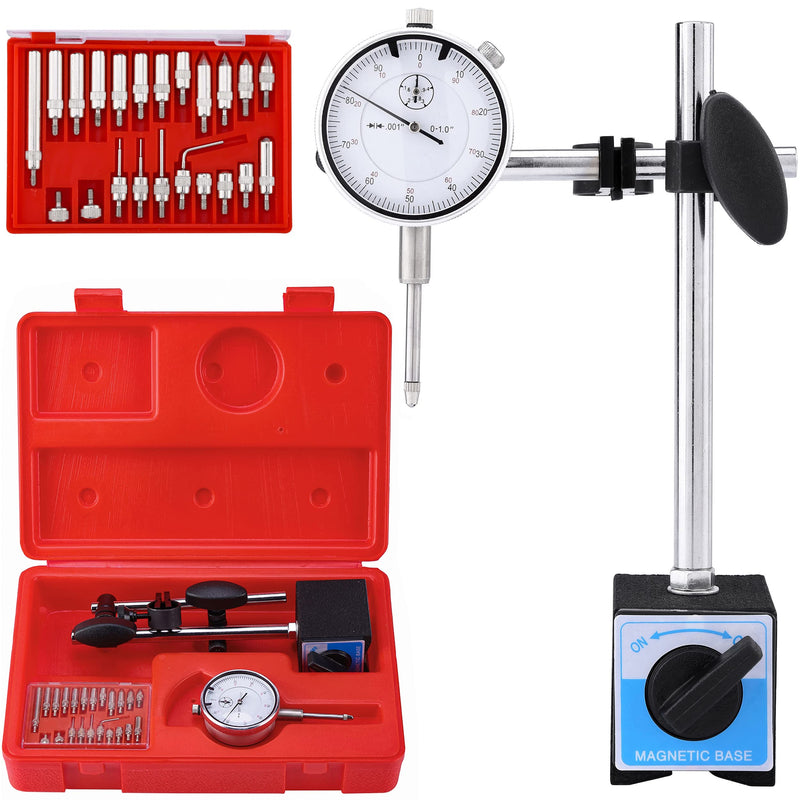 [Australia - AusPower] - Mornajina Dial Indicator with Magnetic Base 0-1.0" Tester Gage, Dial Test Indicator 0.001" Precision, Magnetic Dial Indicator Base Holder with Fine Adjustment 1) 0-1.0" Tester Gage, 0.001" Precision 
