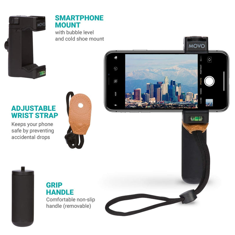 [Australia - AusPower] - Movo PR-1 Smartphone Grip Handle Rig with Wrist Strap, Tripod Mount and Cold Shoe Mount for Lights and Microphones - for iPhone, Samsung, HTC, LG, Google, Android 