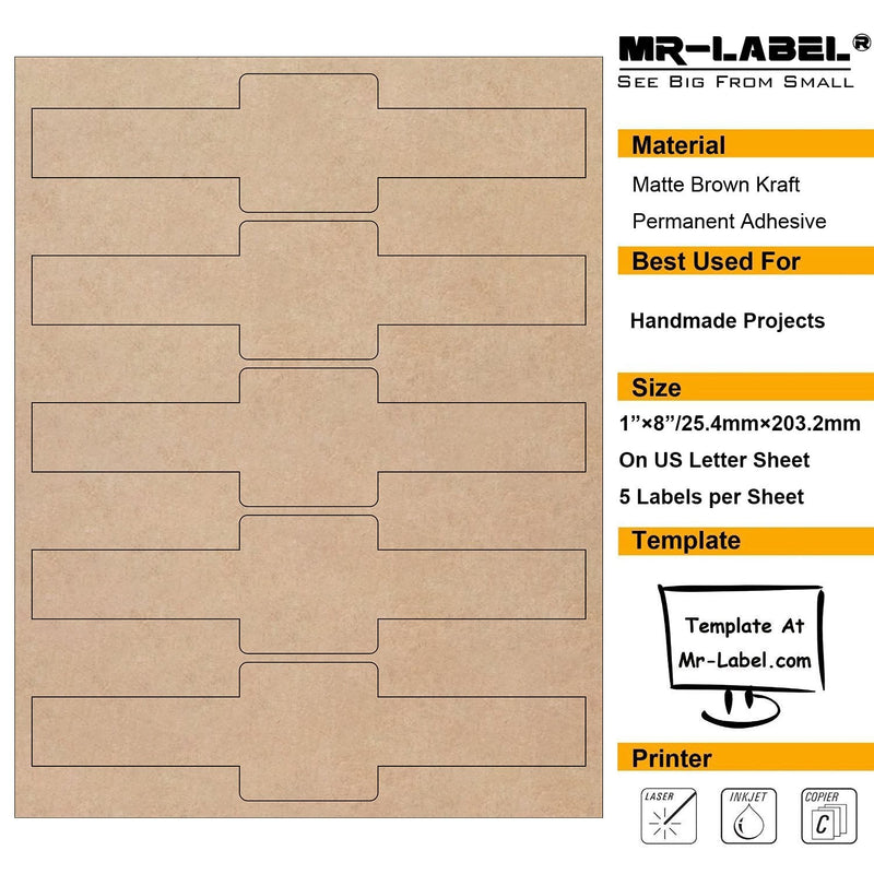 [Australia - AusPower] - Mr-Label 1×8 Printable Natural Kraft Brown Wrap Label - Cigar Band Label - for Handmade Lotion Bars Bath Bombs | Gift Label - for Inkjet/Laser Printer (25 sheets/125 Labels) 25 sheets/125 Labels 